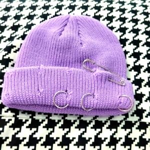 Purple punk distressed beanie